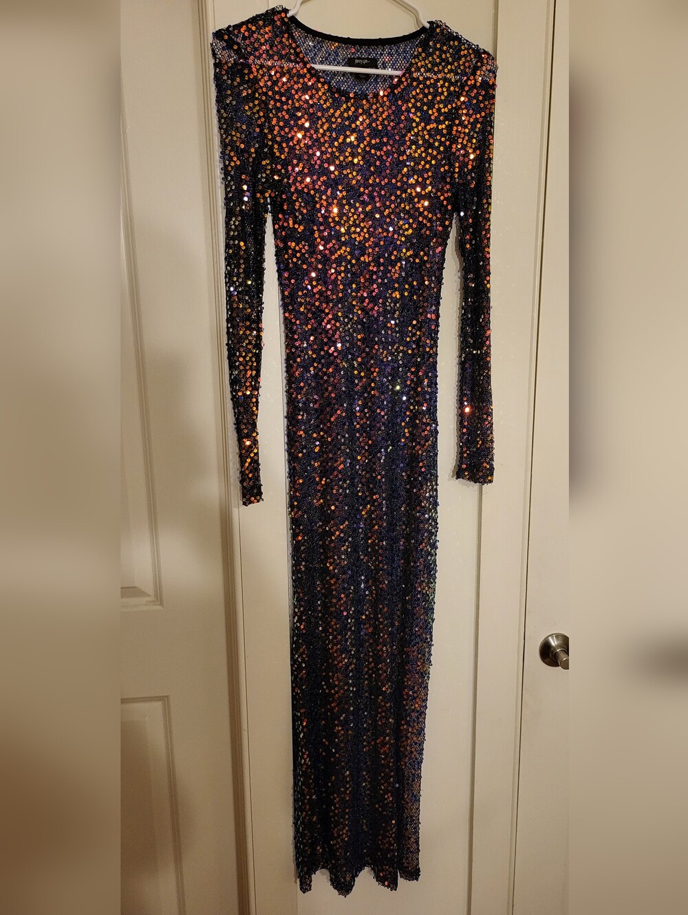 Sequined Sheer Long Sleeve Maxi Dress